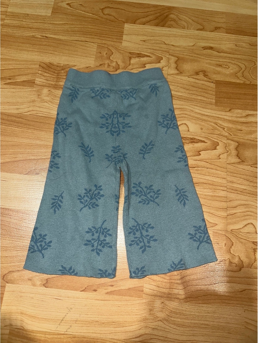 modern moments Blue Knit Wide Leg Pants with Leaf Pattern
